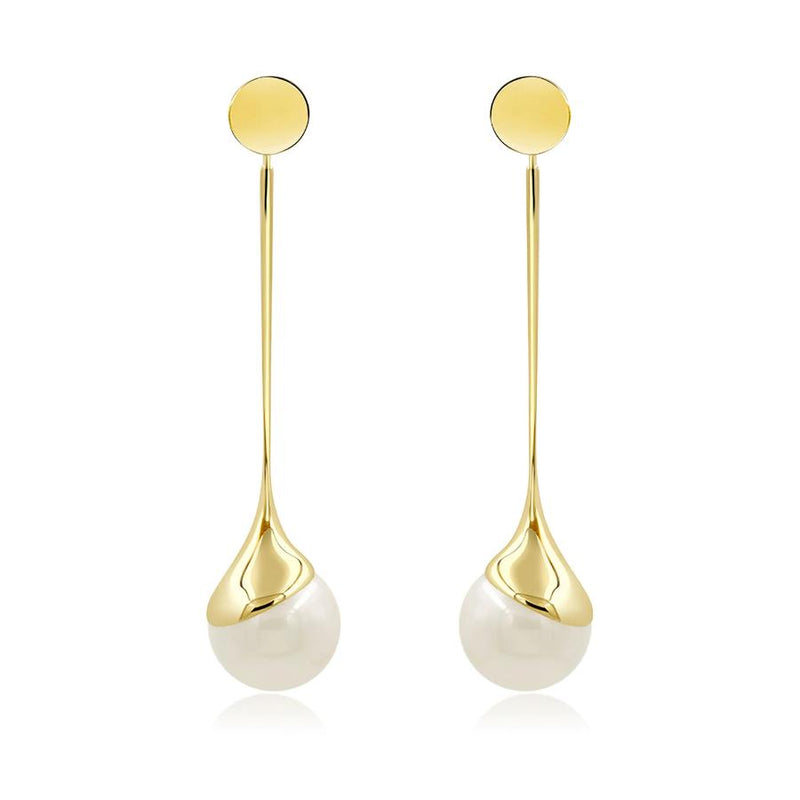 Devotion Long Dangle Pearl Earring in 18k Gold - ThEyes On