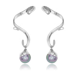 Adjustable Rh Silver Ear Cuff-Grey Pearl