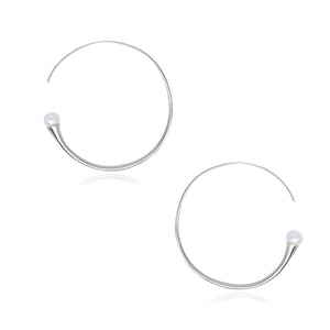 On Diet Mid Hoops with White Pearl in Rh 925Silver - ThEyes On