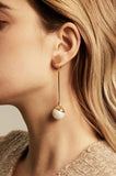 Devotion Long Dangle Pearl Earring in Rhodium 925 Silver - ThEyes On