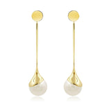 Devotion Long Dangle Pearl Earring in 18k Gold - ThEyes On