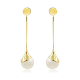 Devotion Long Dangle Pearl Earring in 18k Gold - ThEyes On