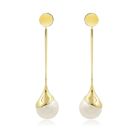 Devotion Long Dangle Pearl Earring in 18k Gold - ThEyes On