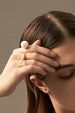 Devotion Double Ring in Rh 925Silver and Grey Pearl - ThEyes On