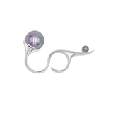 Devotion Double Ring in Rh 925Silver and Grey Pearl - ThEyes On
