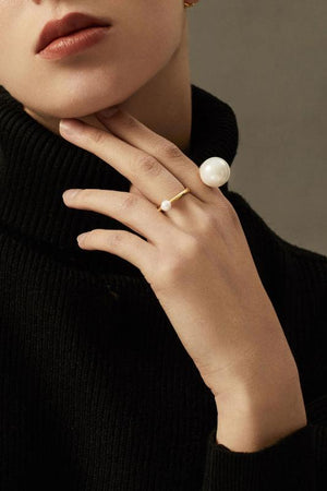 Devotion Double Ring in Rh 925Silver and Grey Pearl - ThEyes On
