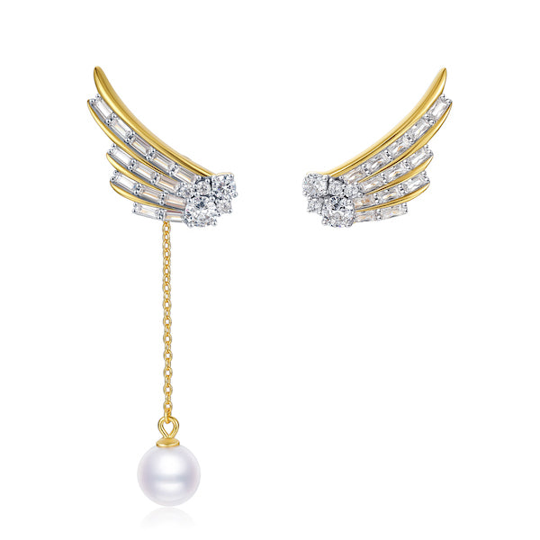 Crystal 2-Ways Angel Wings Earring in 18k Gold Vermeil